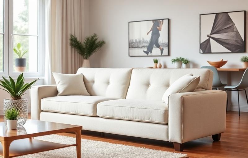 Clean white upholstered sofa in modern living room